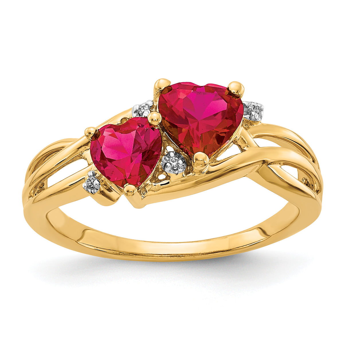 Created Ruby and Diamond Double Heart Ring - 10k Yellow Gold