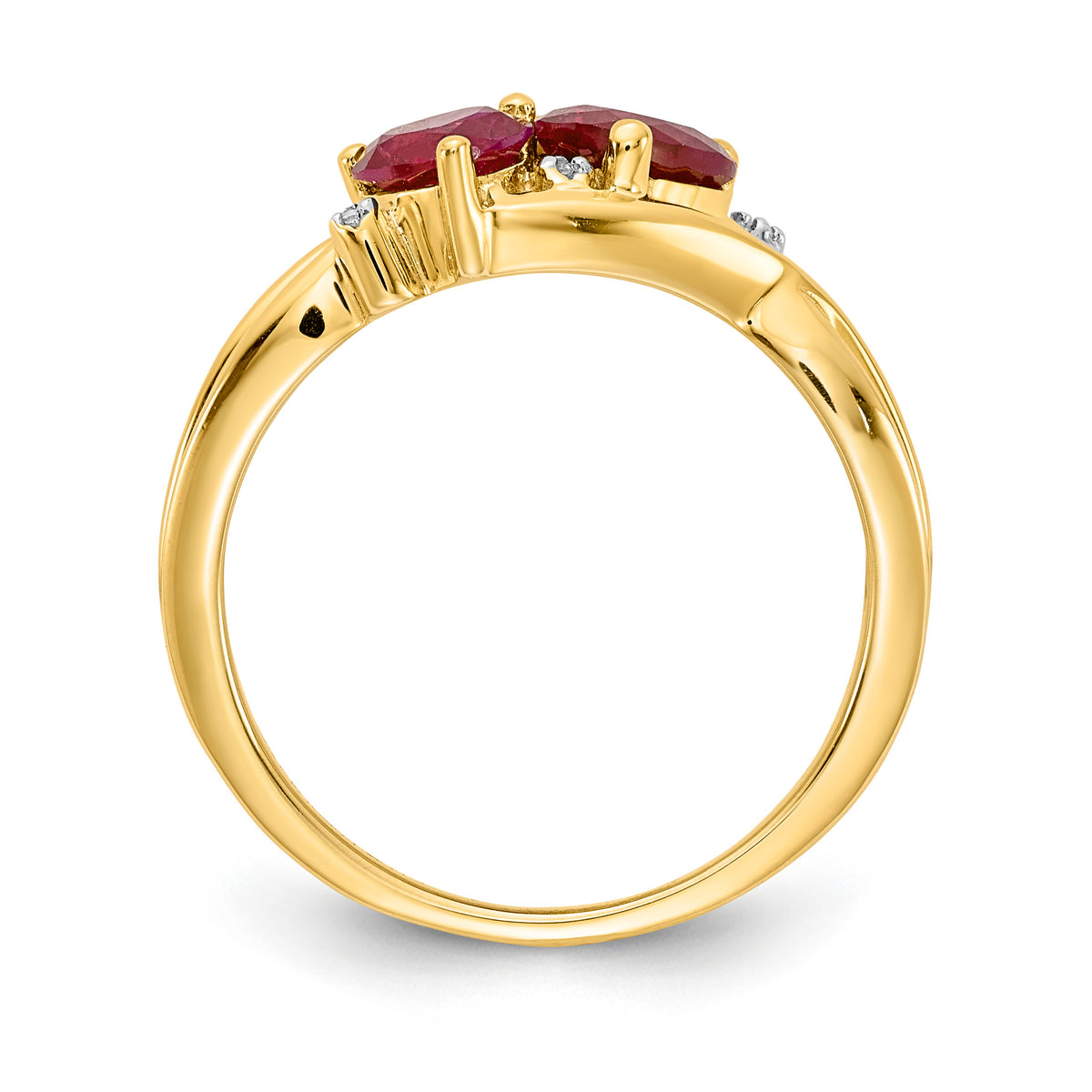 Created Ruby and Diamond Double Heart Ring - 14k Yellow Gold