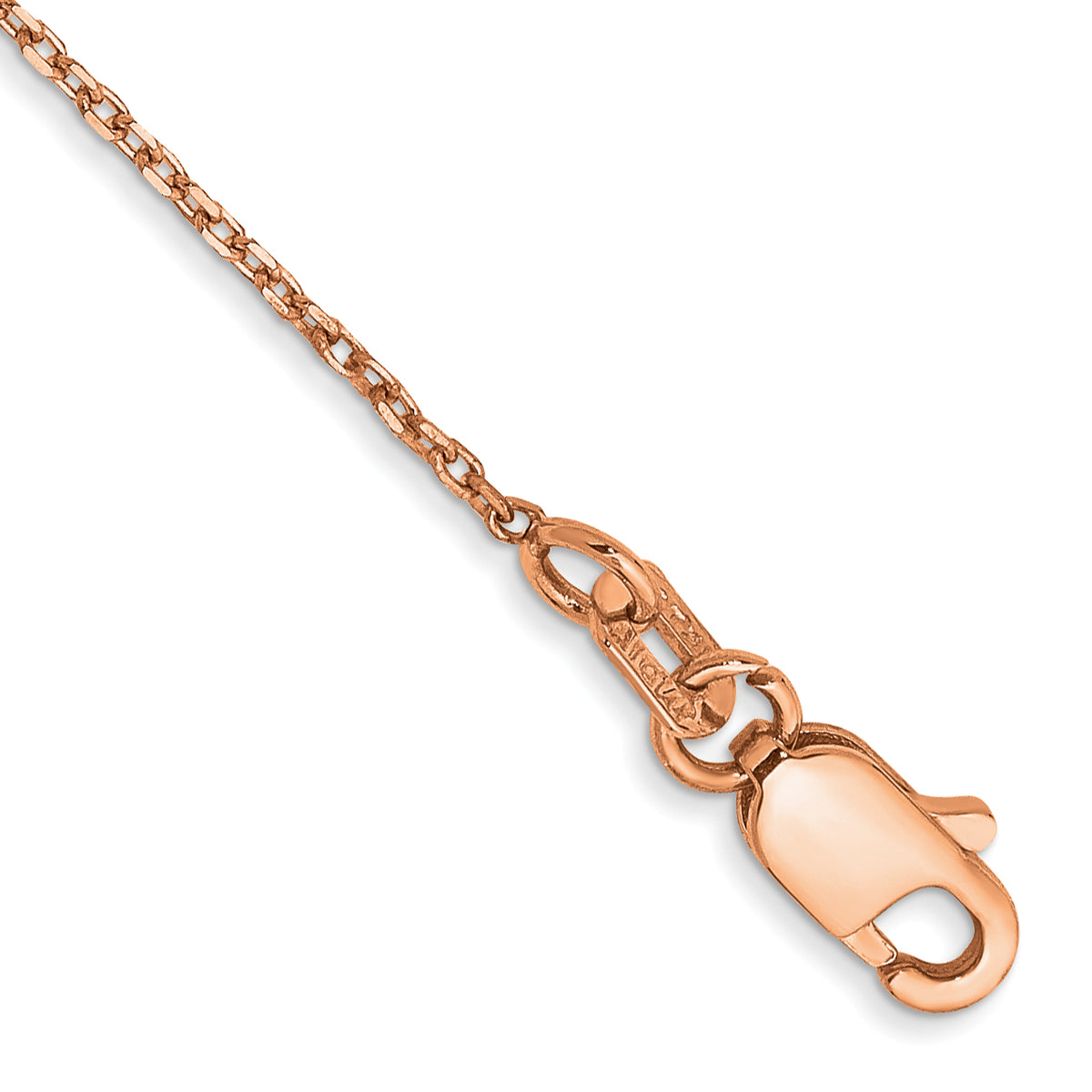 Gold (14K) Diamond-cut Forzantine Cable Chain Anklet - 14k Rose Gold / 10 in / 1 mm