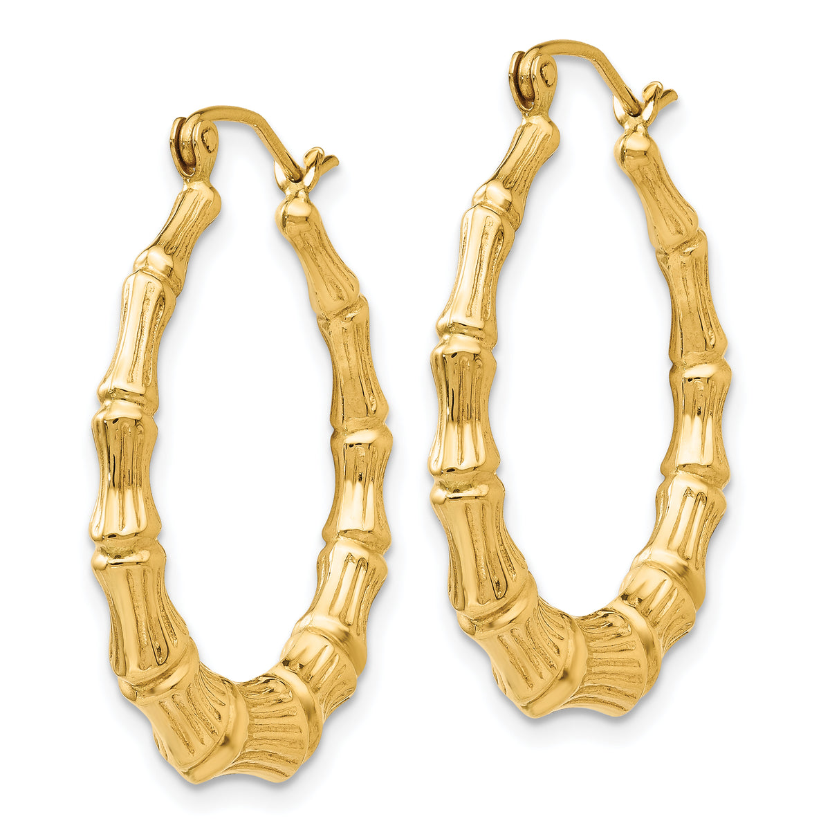 Gold Bamboo Hoop Earrings - 14k Yellow Gold / 3.75 mm / 27.5 mm