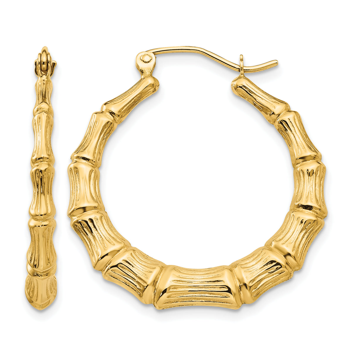 Gold Bamboo Hoop Earrings - 14k Yellow Gold / 3.75 mm / 27.5 mm