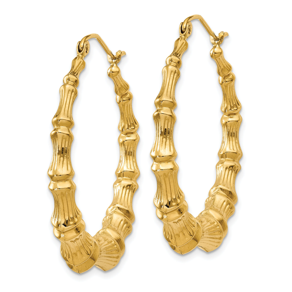 Gold Bamboo Hoop Earrings - 14k Yellow Gold / 5.25 mm / 34.5 mm
