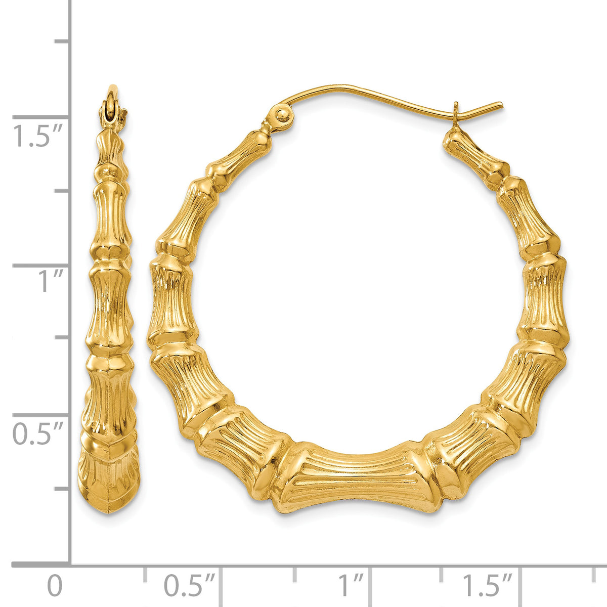 Gold Bamboo Hoop Earrings - 14k Yellow Gold / 5.25 mm / 34.5 mm