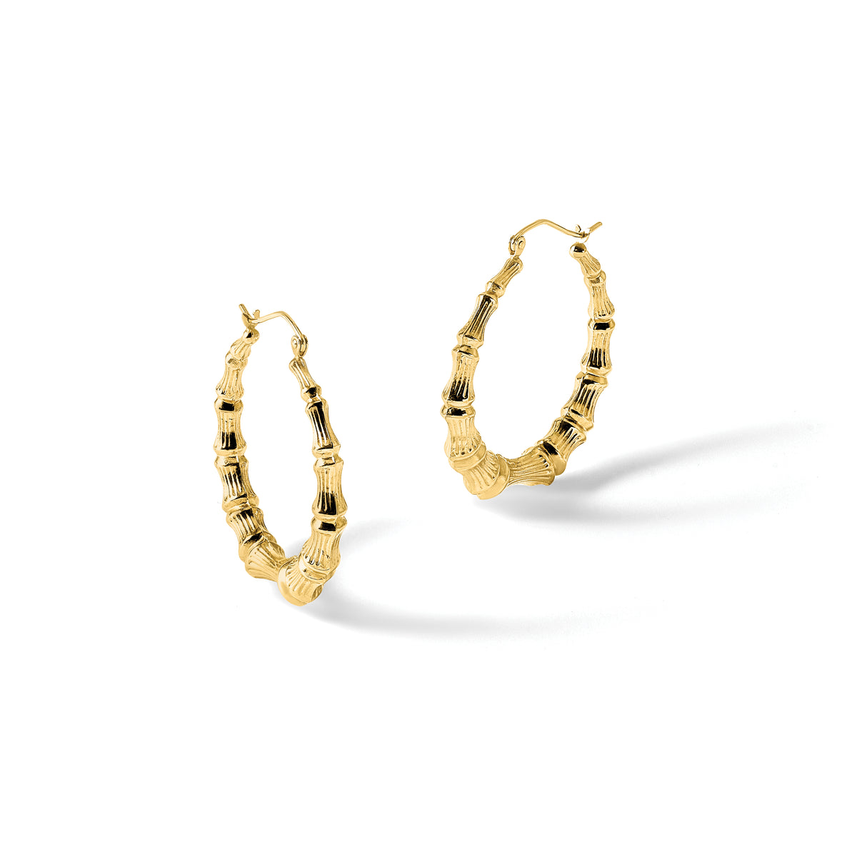 Gold Bamboo Hoop Earrings - 14k Yellow Gold / 5.25 mm / 34.5 mm