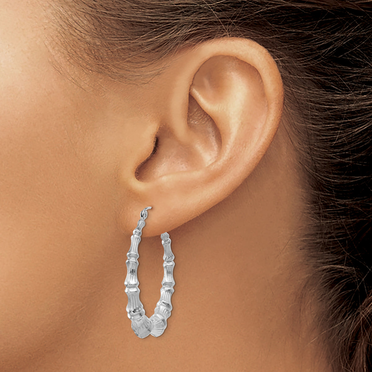 Gold Bamboo Hoop Earrings - 14k White Gold / 5.25 mm / 34.5 mm
