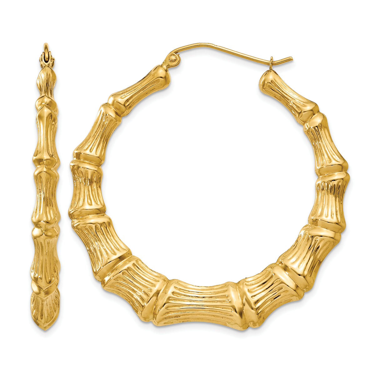 Gold Bamboo Hoop Earrings - 14k Yellow Gold / 5 mm / 42.75 mm