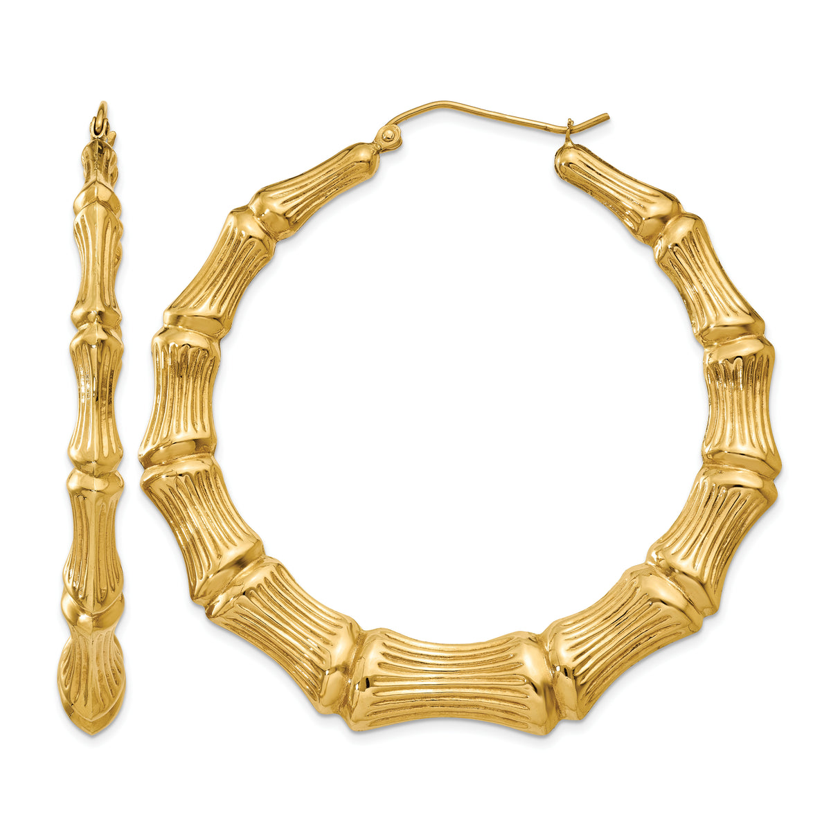 Gold Bamboo Hoop Earrings - 14k Yellow Gold / 6.75 mm / 55 mm