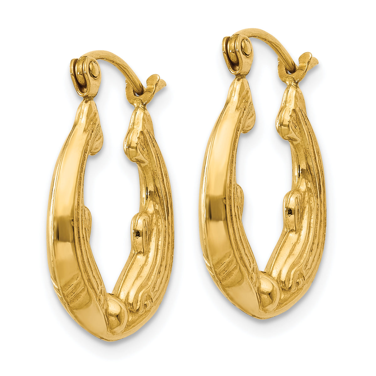 14k Yellow Gold Dolphin Hoop Earrings, view 2