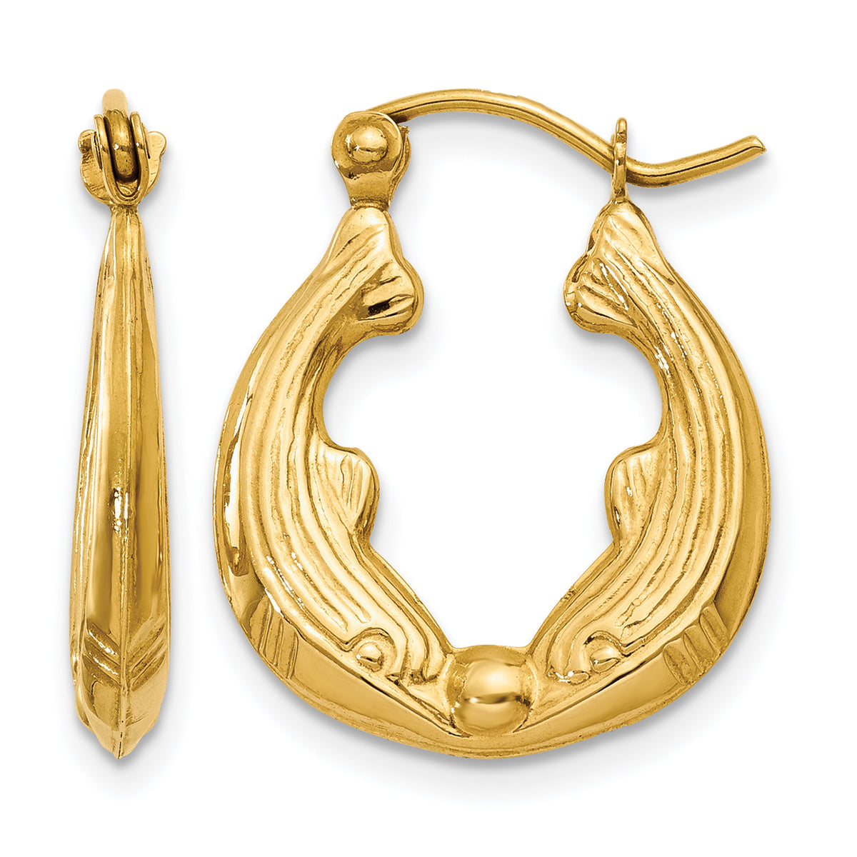 14k Yellow Gold Dolphin Hoop Earrings
