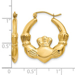 Gold Claddagh Hoop Earrings - 14k Yellow Gold / 4 mm / 23.5 x 25.75 mm