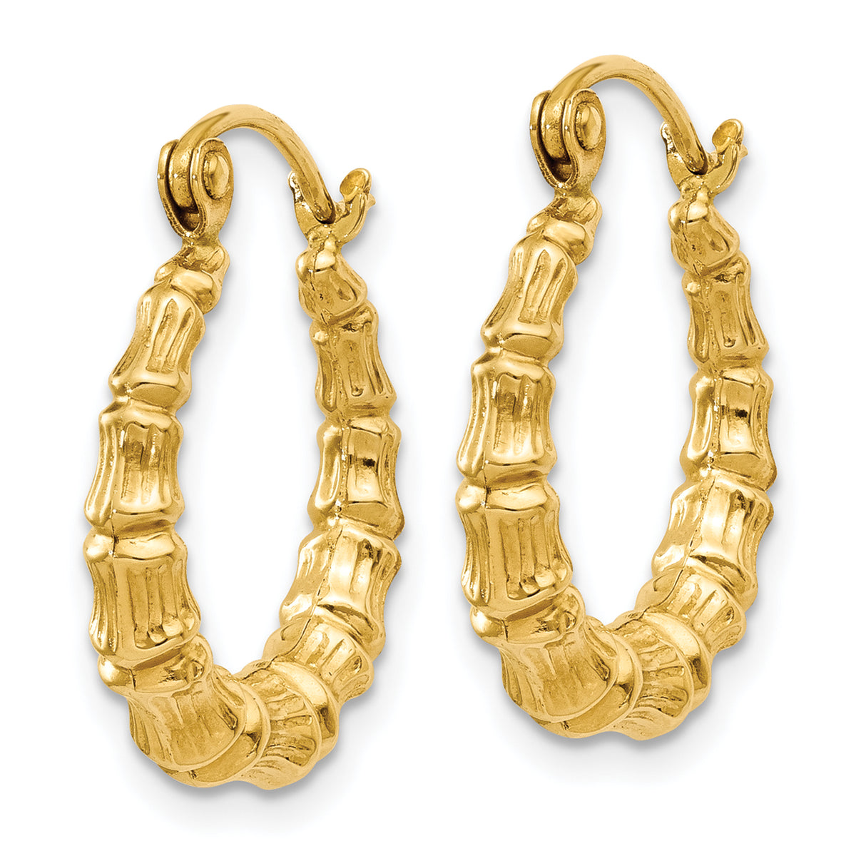 Gold Bamboo Hoop Earrings - 14k Yellow Gold / 3.75 mm / 17 mm