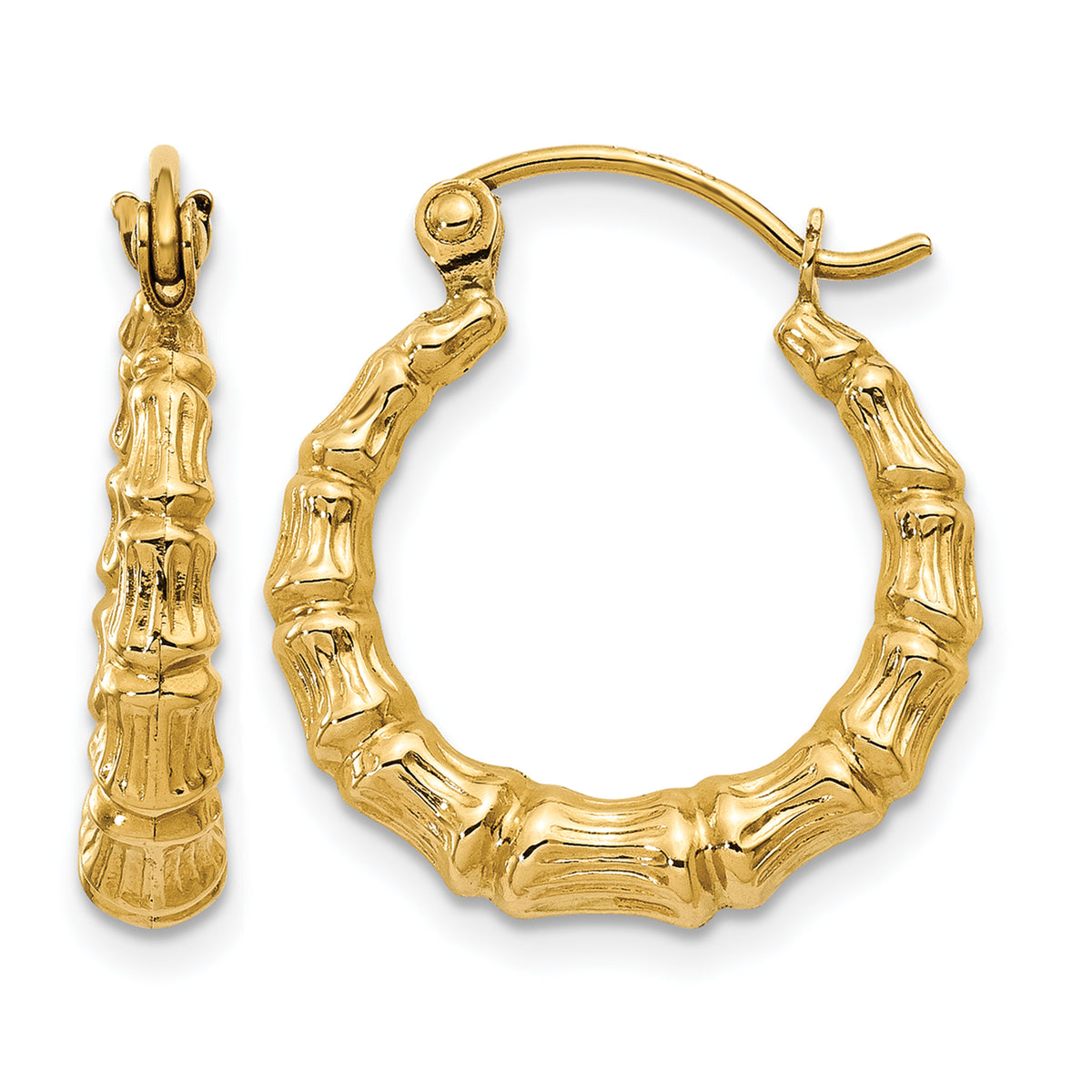 Gold Bamboo Hoop Earrings - 14k Yellow Gold / 3.75 mm / 17 mm