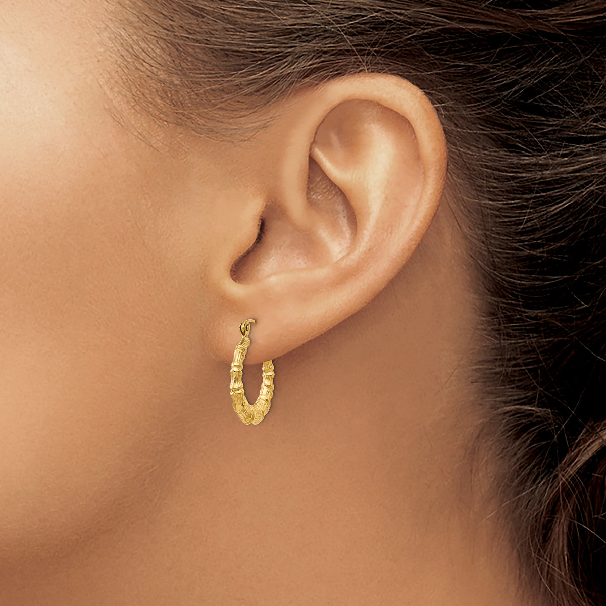 Gold Bamboo Hoop Earrings - 14k Yellow Gold / 3 mm / 18 mm