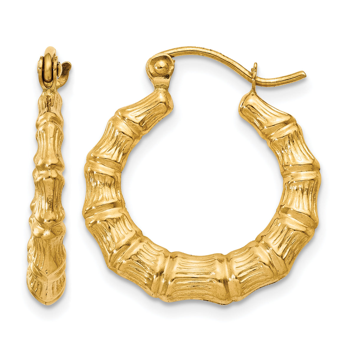 Gold Bamboo Hoop Earrings - 14k Yellow Gold / 3 mm / 18 mm