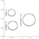 Madi K® 14k Gold Endless Hoop 3-Pair Earring Set, shown with a ruler for scale - 14k White Gold