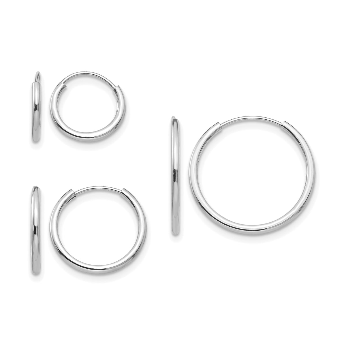 Madi K® 14k Gold Endless Hoop 3-Pair Earring Set - 14k White Gold