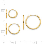 Madi K® 14k Gold Endless Hoop 3-Pair Earring Set, shown with a ruler for scale - 14k Yellow Gold