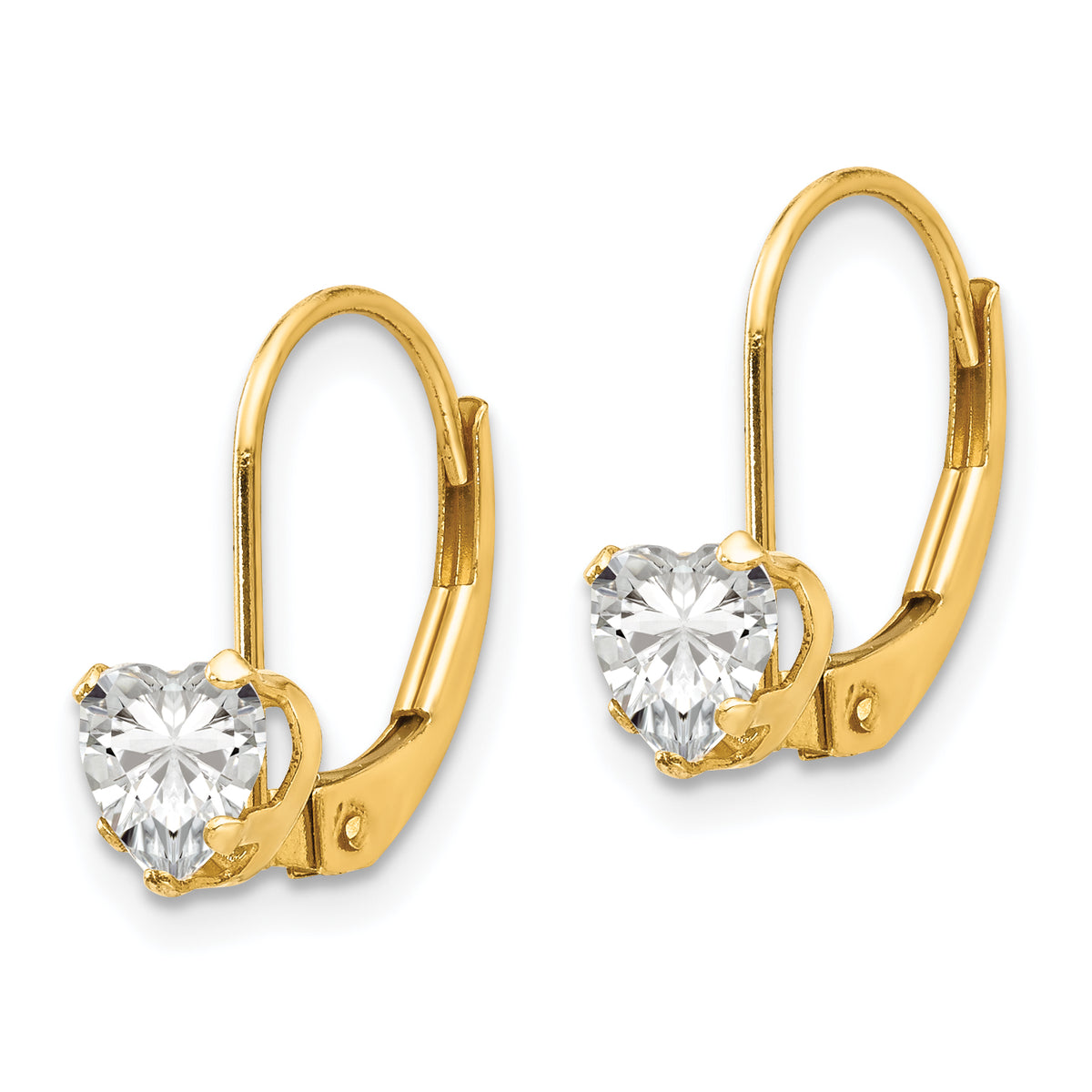 14k Yellow Gold Children's CZ Heart Leverback Earrings, view 2