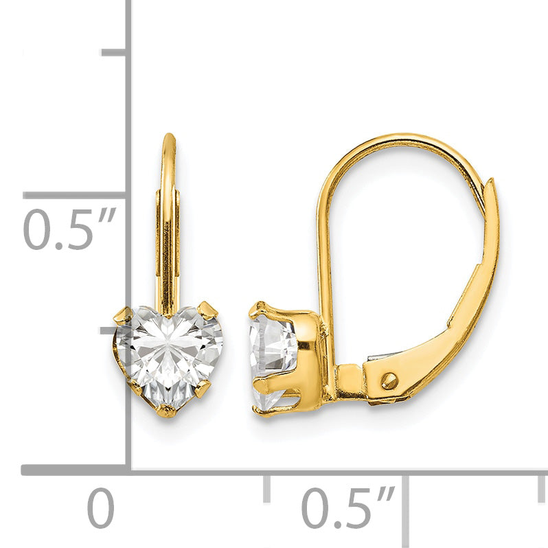 Gold Childrens CZ Heart Leverback Earrings