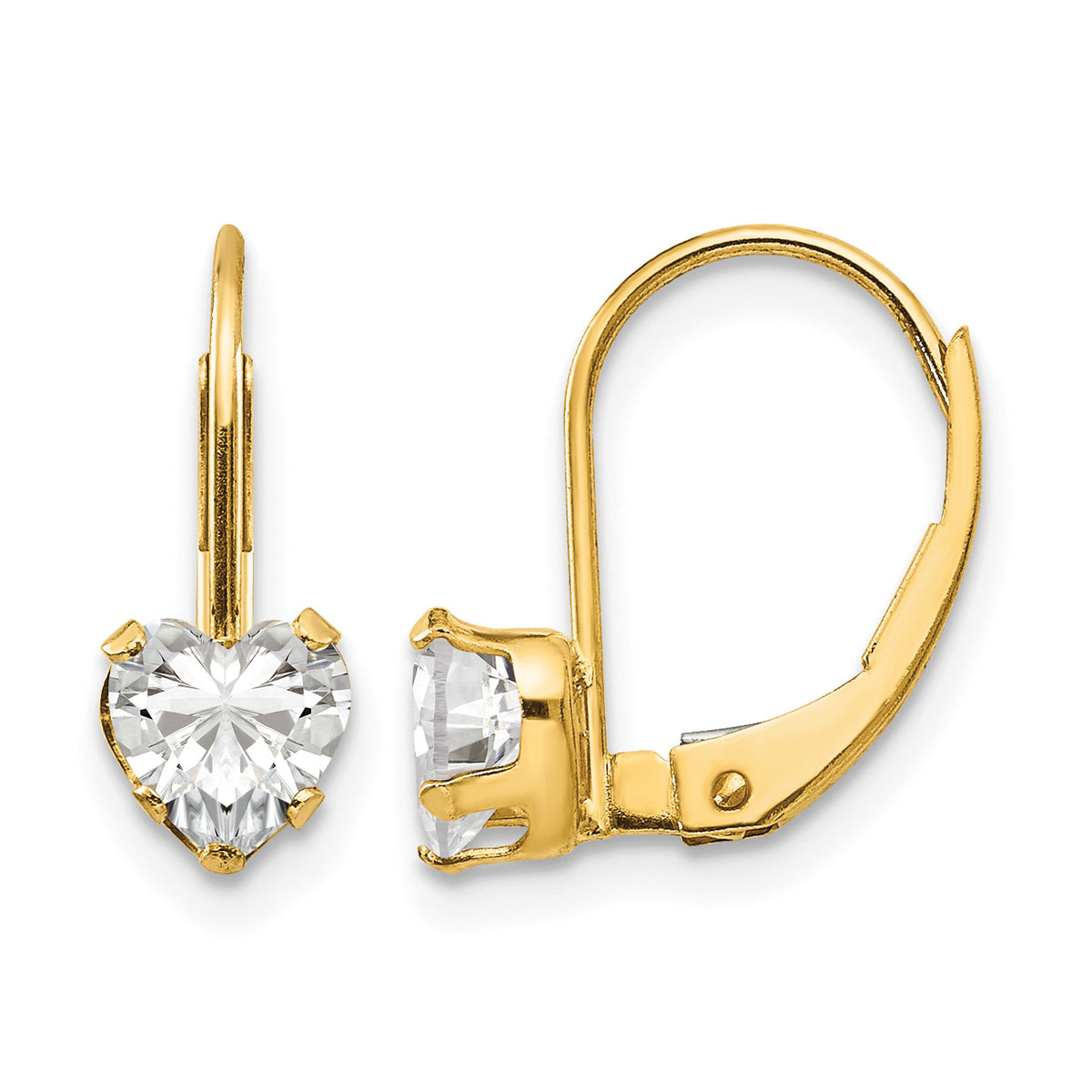 Gold Childrens CZ Heart Leverback Earrings