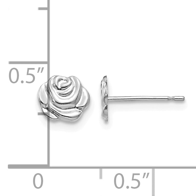 Gold Childrens Rose Post Earrings - 14k White Gold