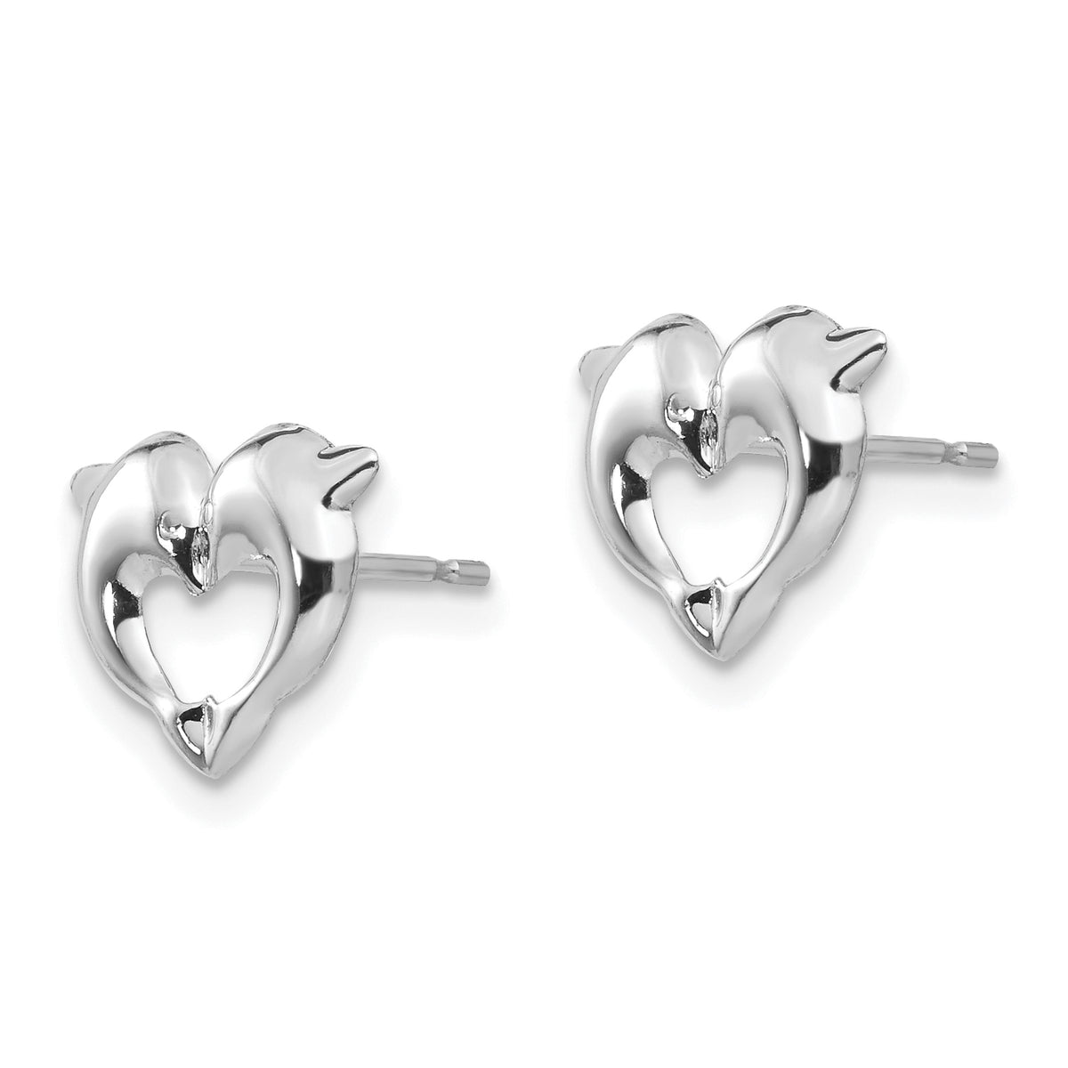 14k White Gold Madi K Heart Dolphins Post Earrings, view 2