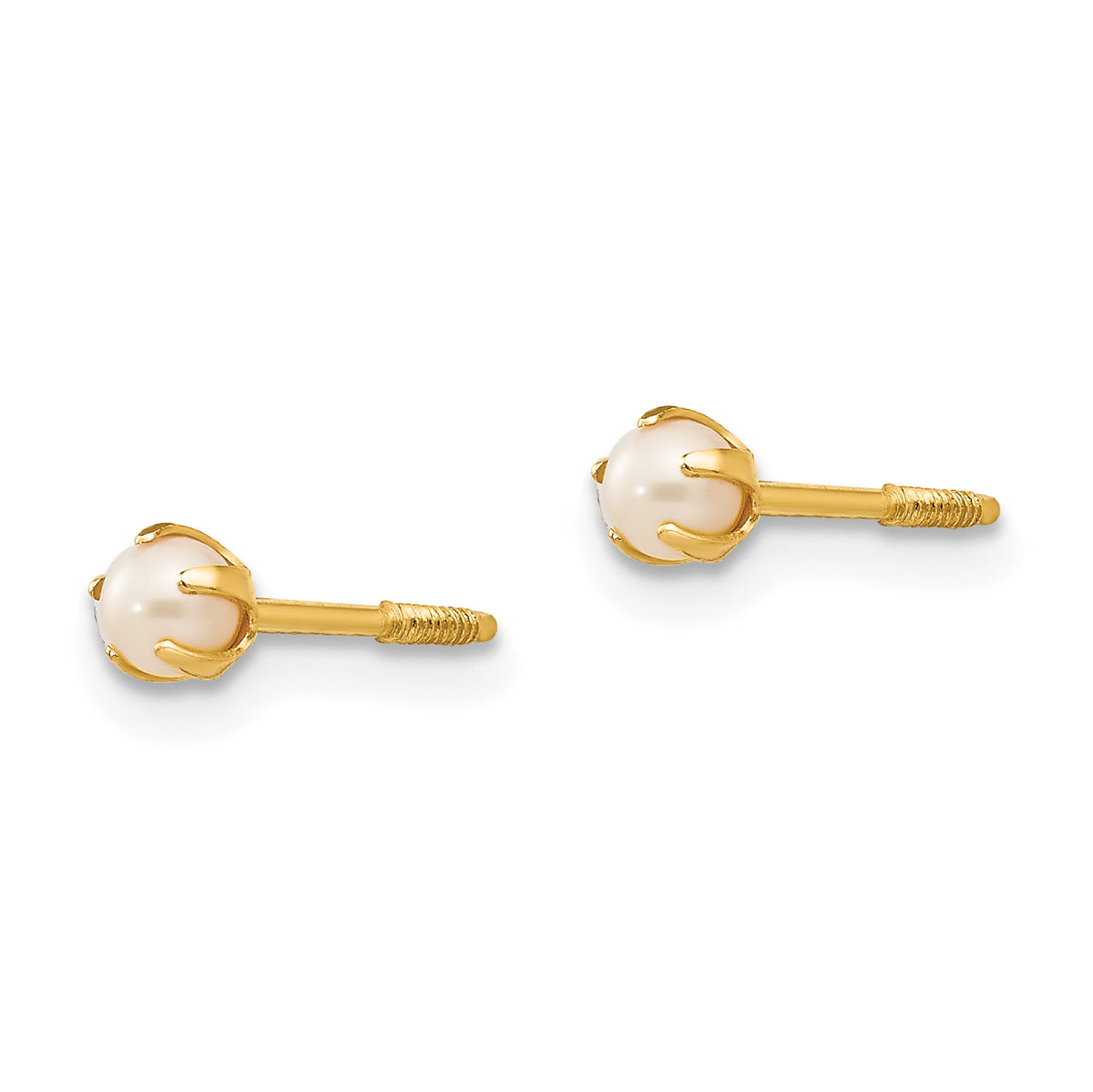 14k Yellow Gold Kids' 2-3mm Freshwater Cultured Pearl Screwback Earrings, view 2