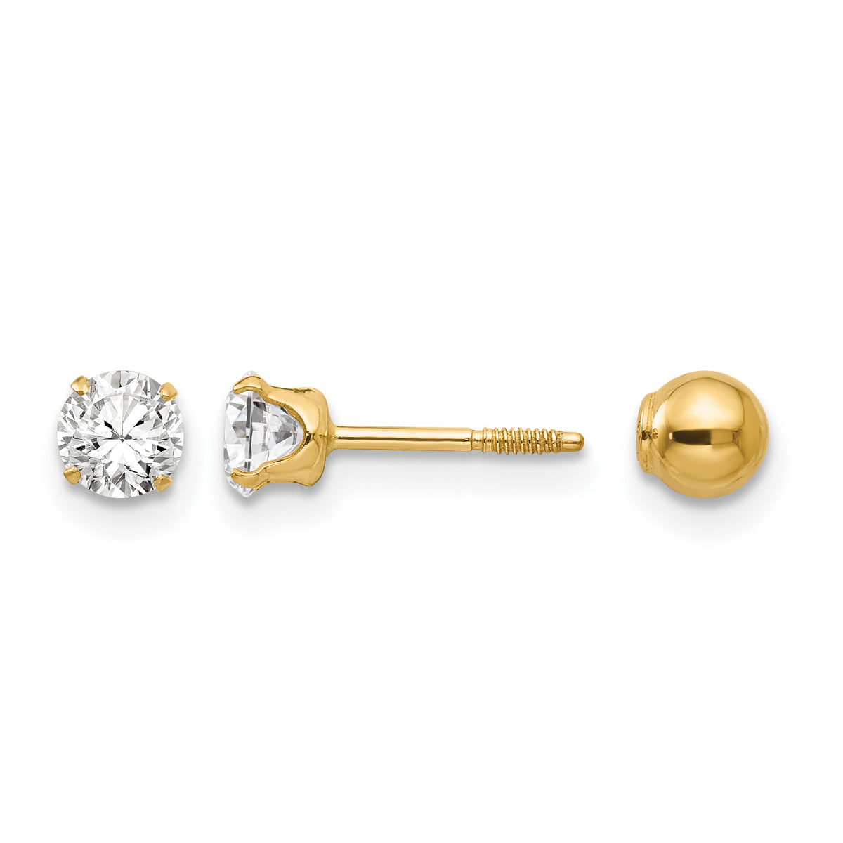 Madi K ® Polished Reversible CZ & Ball Earrings - 14k Yellow Gold / 4 mm