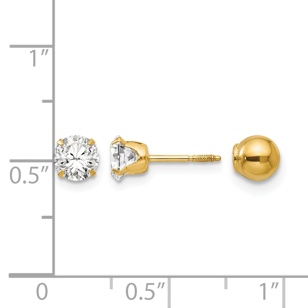 Madi K ® Polished Reversible CZ & Ball Earrings - 14k Yellow Gold / 5 mm