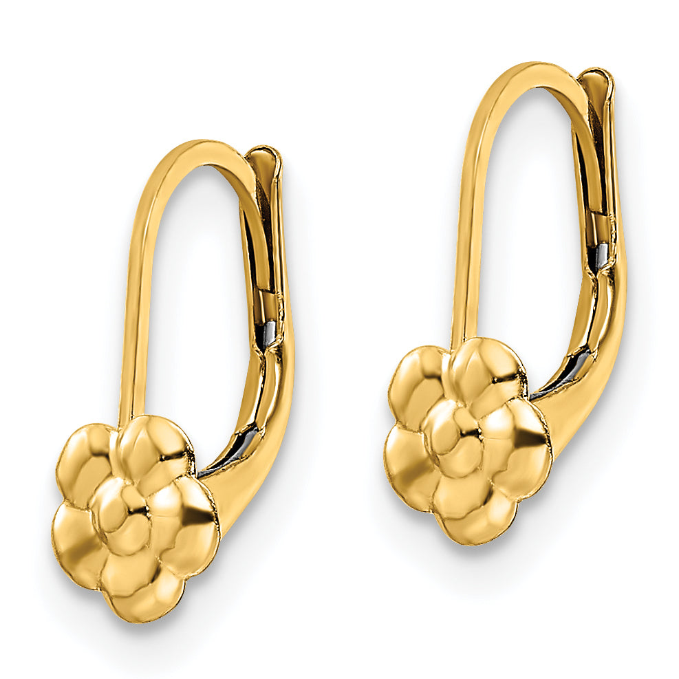 14k Madi K Polished Flower Leverback Earrings, view 2