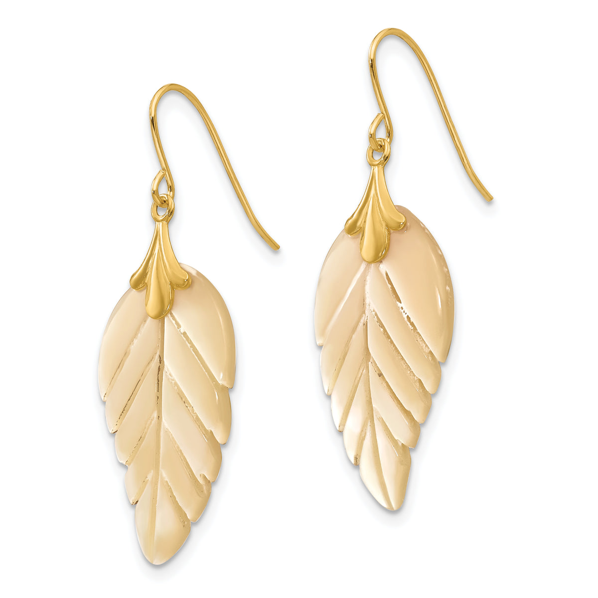 14k Madi K Mother of Pearl Leaf Dangle French Hook Earrings, view 2