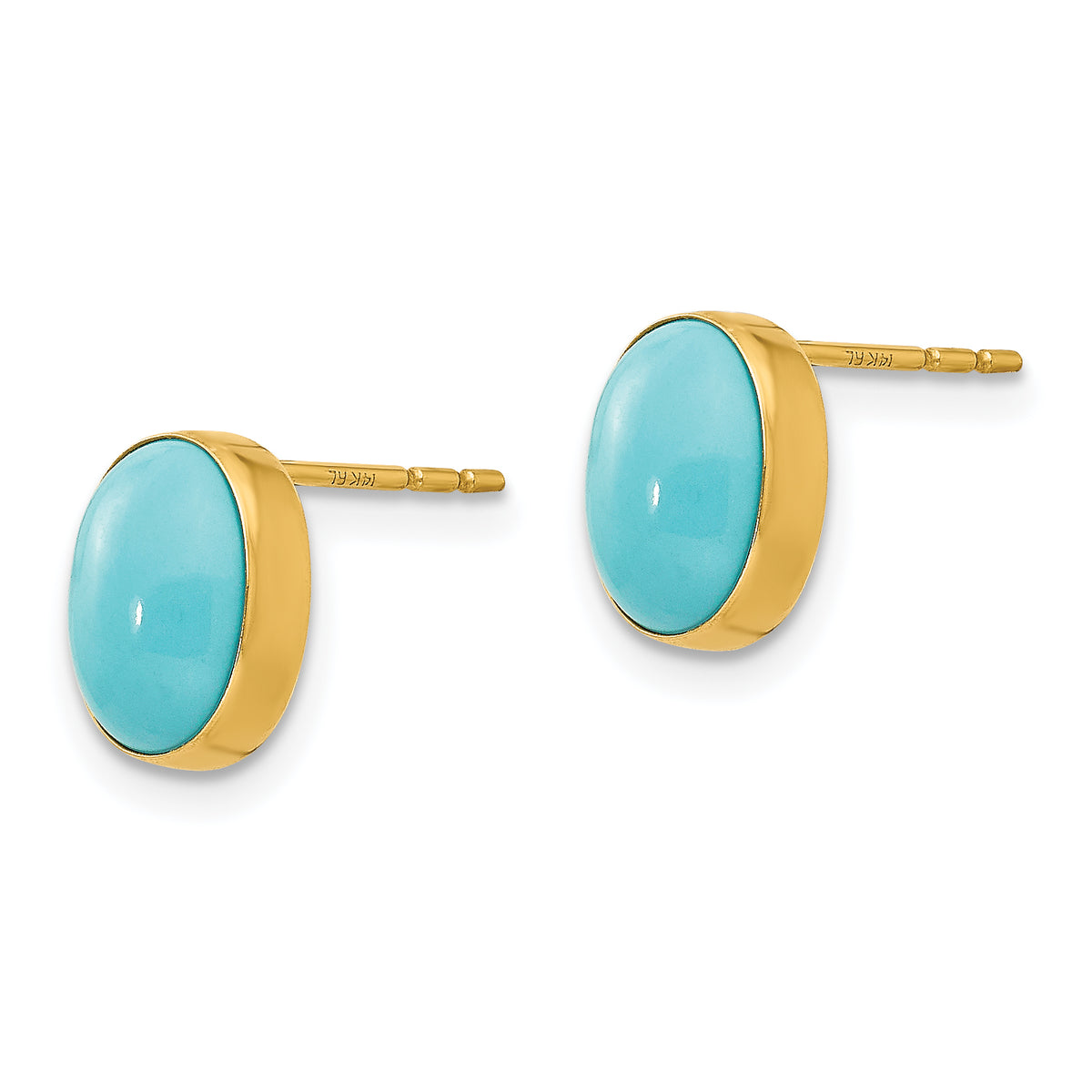 14k Madi K Bezel Set Oval Turquoise Post Earrings, view 2