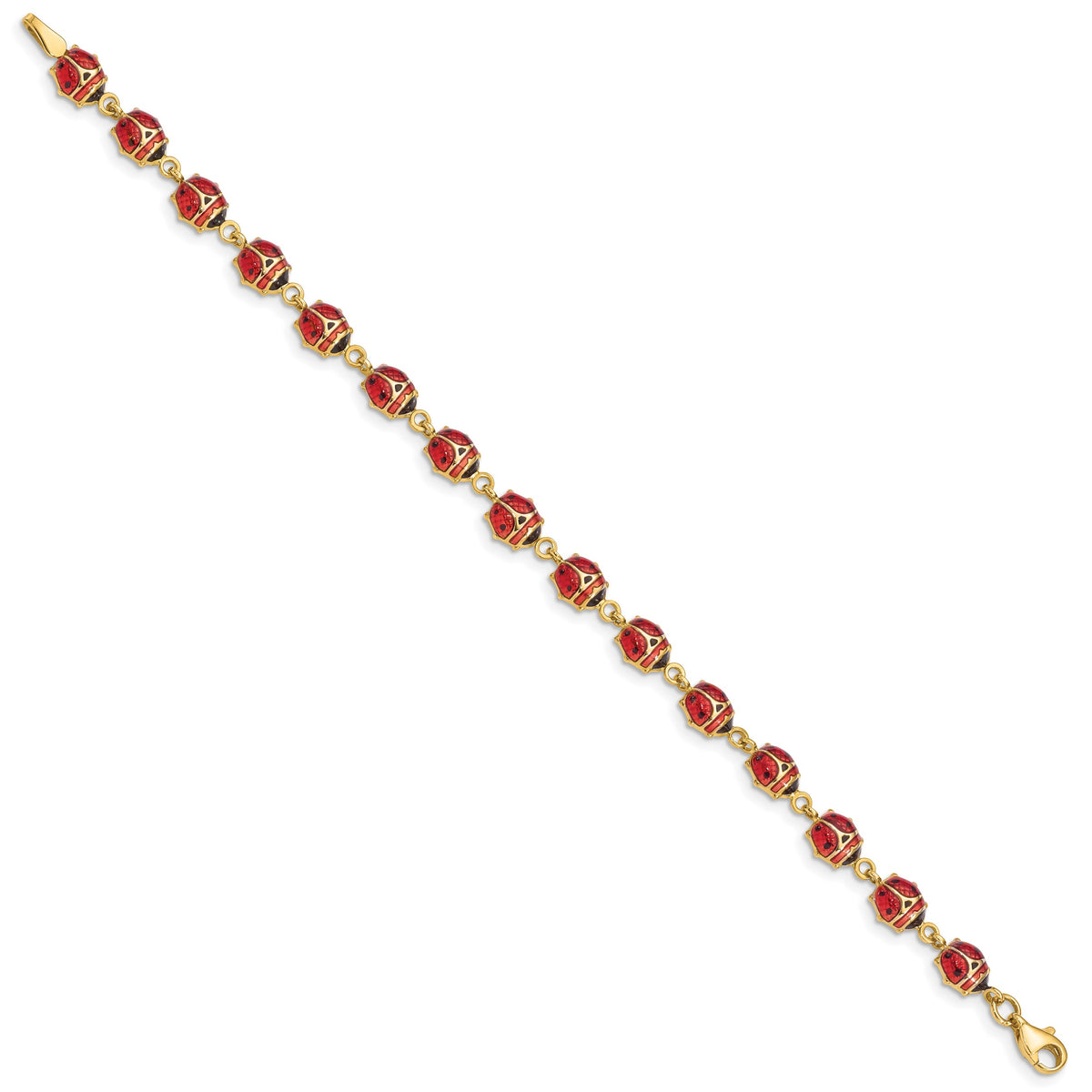14k Yellow Gold Red and Black Enamel and Resin Ladybug 7 inch Bracelet, view 2