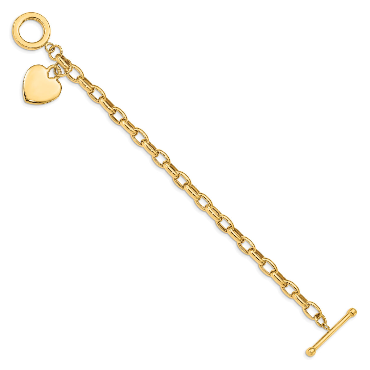 14k Yellow Gold Engravable 26x18mm Solid Heart Charm Toggle Bracelet, Hollow Chain, 7.5 inch, view 2