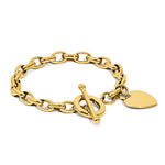 14k Yellow Gold Engravable 26x18mm Solid Heart Charm Toggle Bracelet, Hollow Chain, 7.5 inch, alternate view