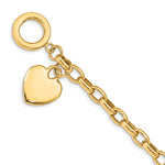 14k Yellow Gold Engravable 26x18mm Solid Heart Charm Toggle Bracelet, Hollow Chain, 7.5 inch