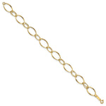 14k Yellow Gold Polished and Textured Fancy Oval Link 7.25 inch Bracelet, view 2