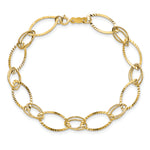 14k Yellow Gold Polished and Textured Fancy Oval Link 7.25 inch Bracelet, view 4
