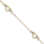 14k Yellow Gold Fancy Textured Open Heart 3-Station 7.25 inch Bracelet