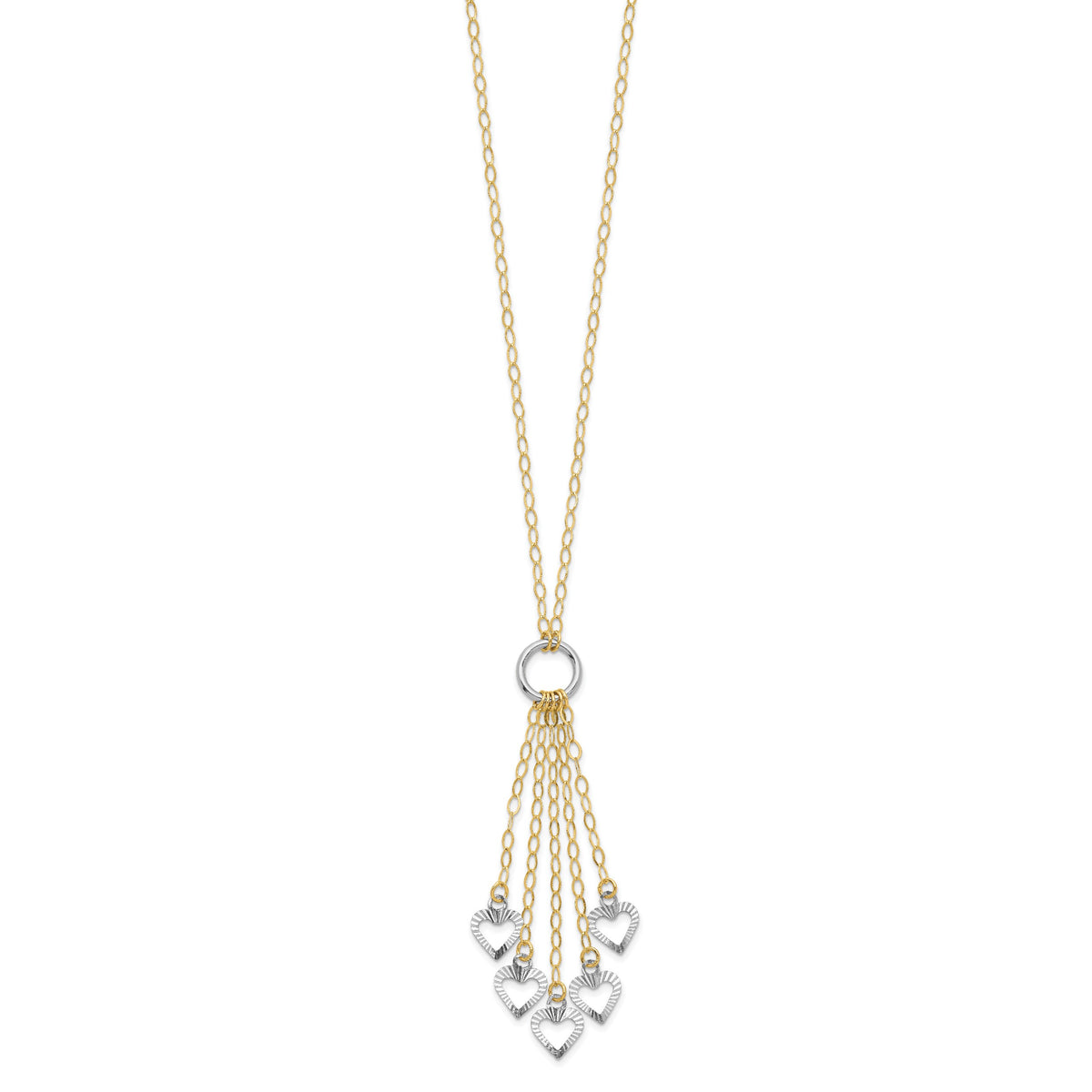 14k Two-Tone Gold Heart Drop 16-18 inch Necklace, view 2
