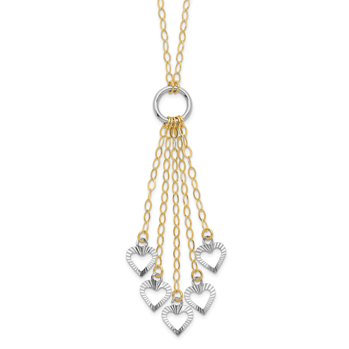 14k Two-Tone Gold Heart Drop 16-18 inch Necklace