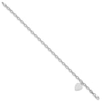14k White Gold Engravable 14x10mm Solid Dangle Heart Charm and Hollow Chain Bracelet, view 2 - 7.5 in