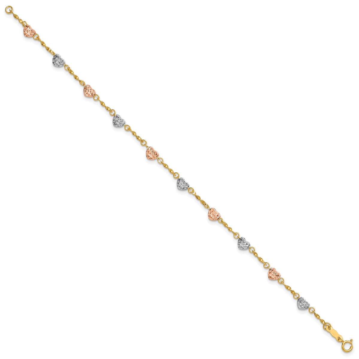 14k Tri-Color Gold Puffed Heart Bracelet, view 2 - 6 in
