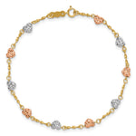 14k Tri-Color Gold Puffed Heart Bracelet, view 4 - 6 in