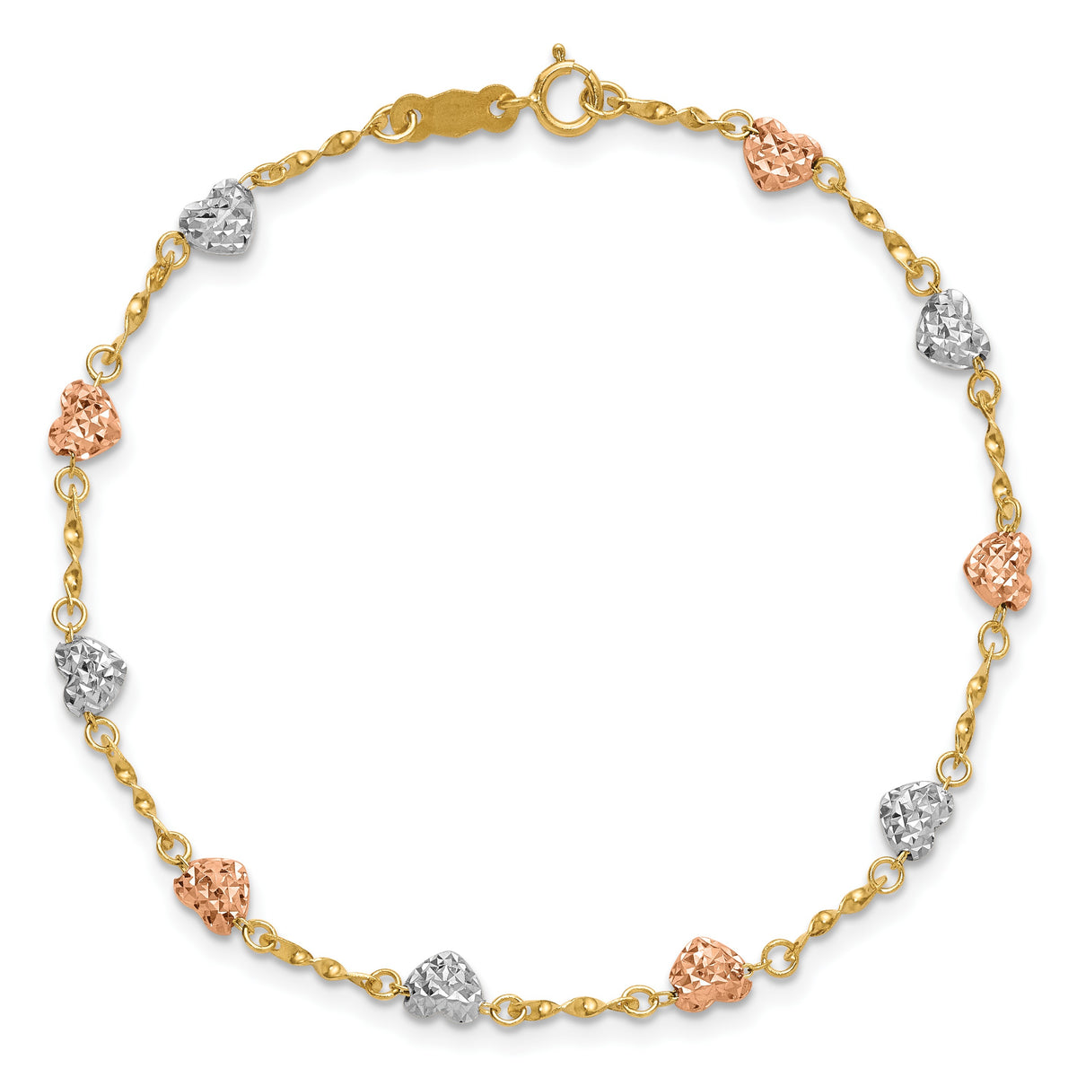 14k Tri-Color Gold Puffed Heart Bracelet, view 4 - 6 in