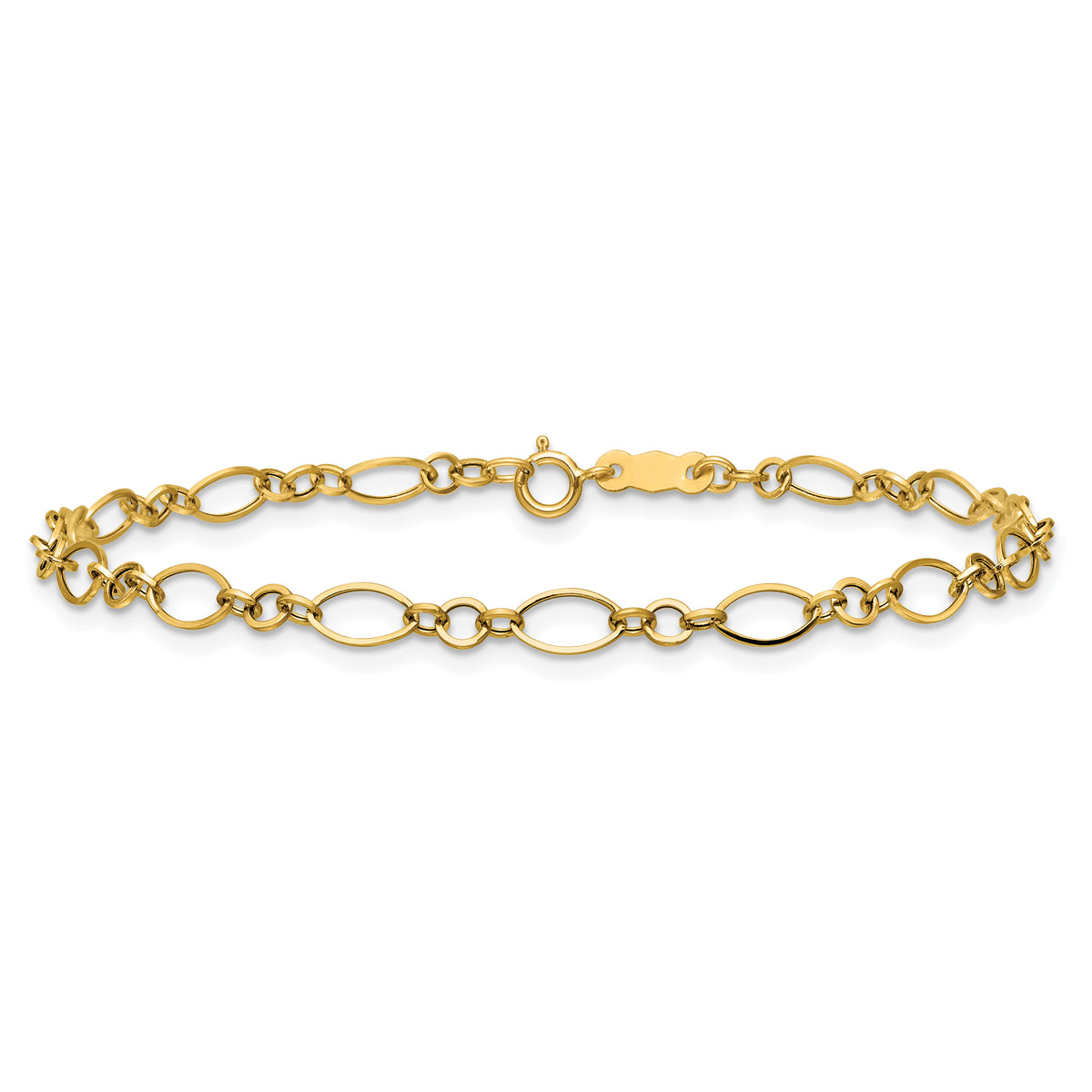 14k Polished 3mm Fancy Oval Round Link 7.25 inch Bracelet