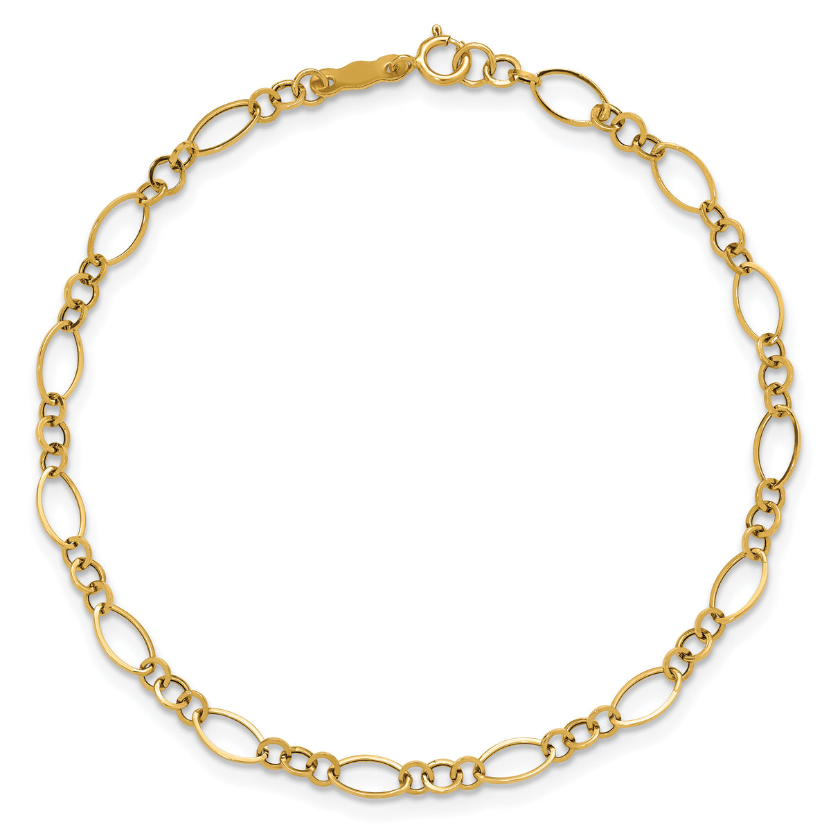 14k Polished 3mm Fancy Oval Round Link 7.25 inch Bracelet