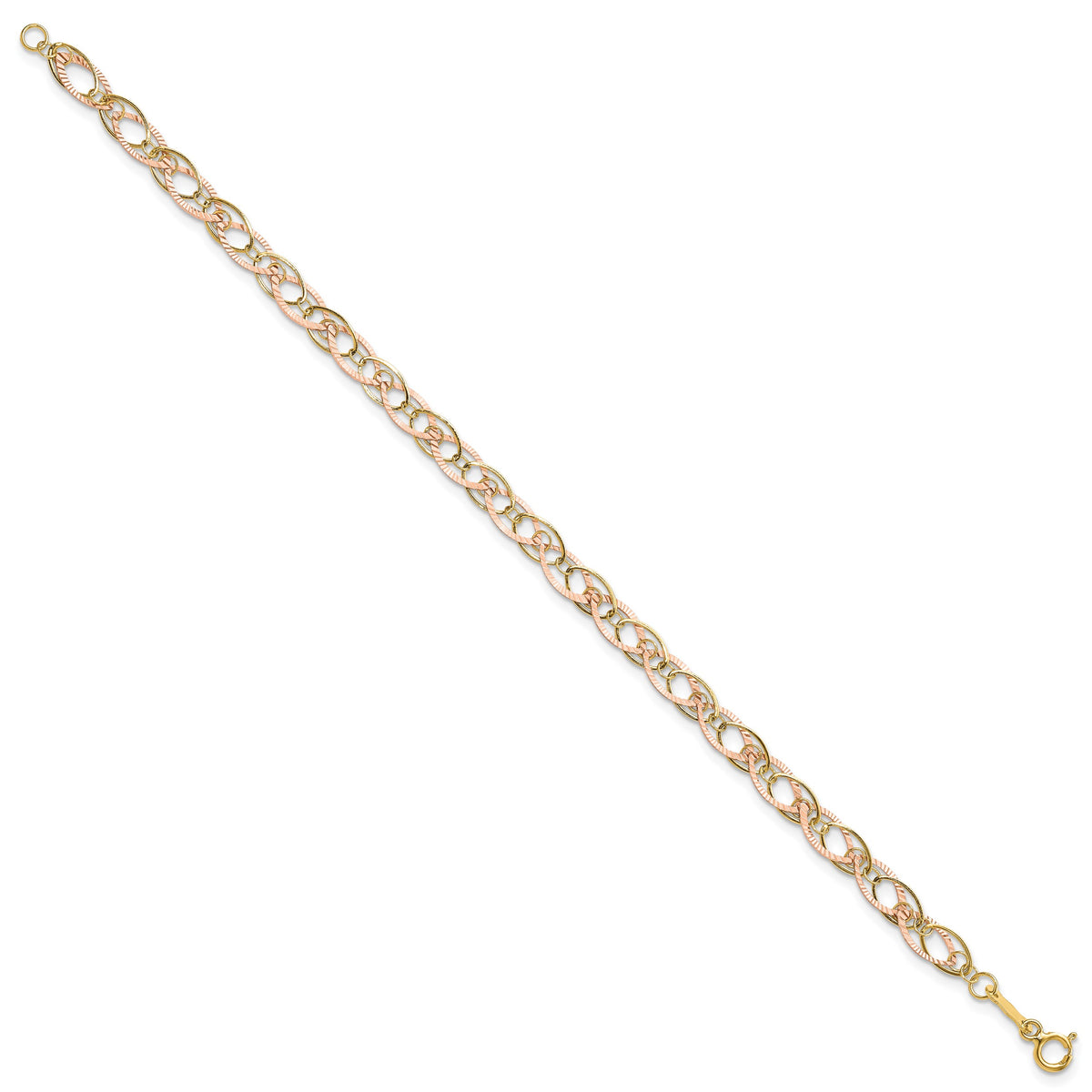 14k Two-Tone Gold Polished and Textured Oval Link 7.25 inch Bracelet, view 2
