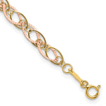 14k Two-Tone Gold Polished and Textured Oval Link 7.25 inch Bracelet