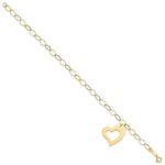 14k Yellow Gold Polished Cut-out Dangle Heart 7.25 inch Bracelet, view 2